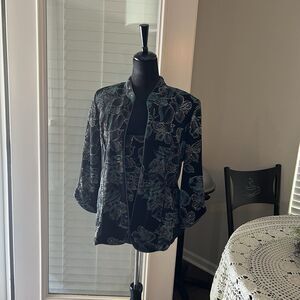 Alex Evening Tops XL Jacket Tank Glittery Floral Black Teal